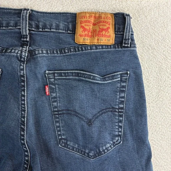 Levis 514 Straight Jeans Men 32x36 Blue Fade Stretch Casual Tall Whiskered Denim - Picture 1 of 7